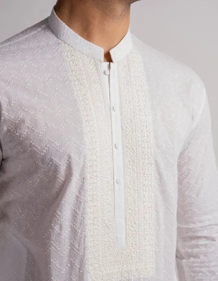 WHITE COTTON FORMAL KURTA | FESTIVE '26 | JUNAID JAMSHED MENSWEAR