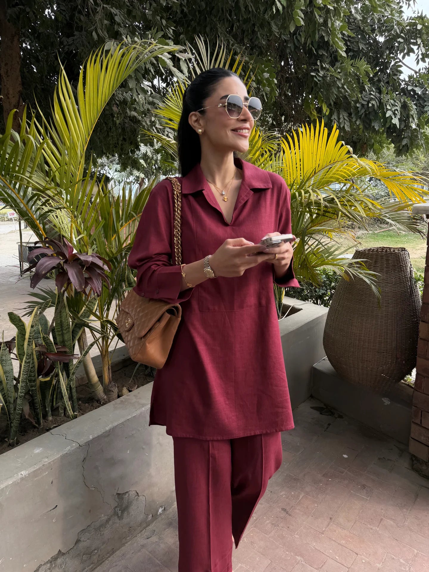 Wine Red Linen Willow Set | Sak Atelier