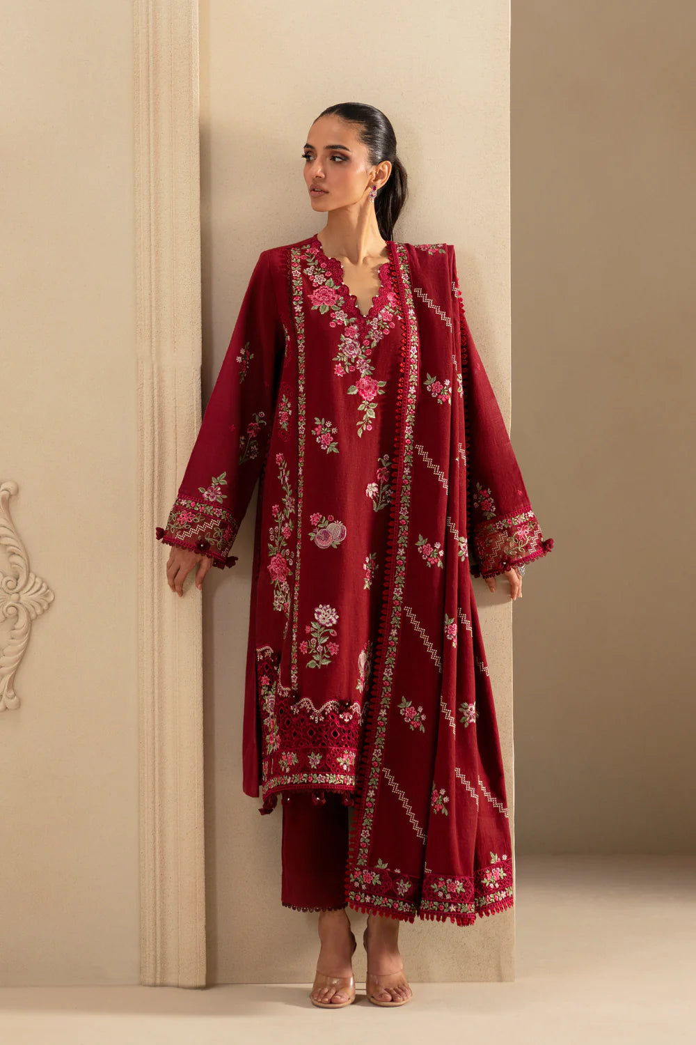 DEEP BURGUNDY | E0788/203/414 | Unstitched Winter '25 | Ethnc