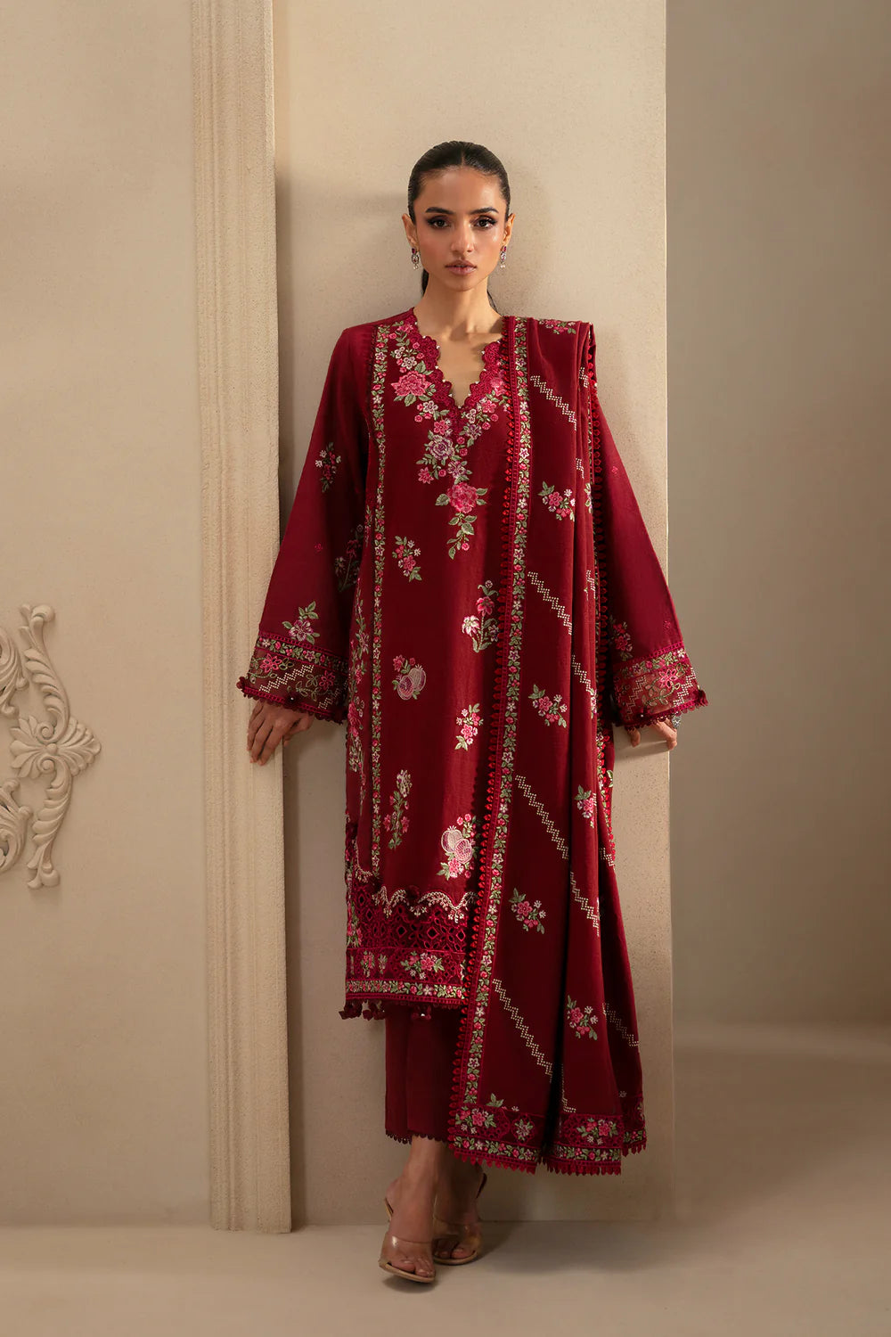 DEEP BURGUNDY | E0788/203/414 | Unstitched Winter '25 | Ethnc