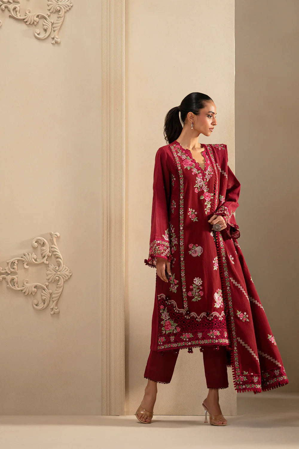 DEEP BURGUNDY | E0788/203/414 | Unstitched Winter '25 | Ethnc