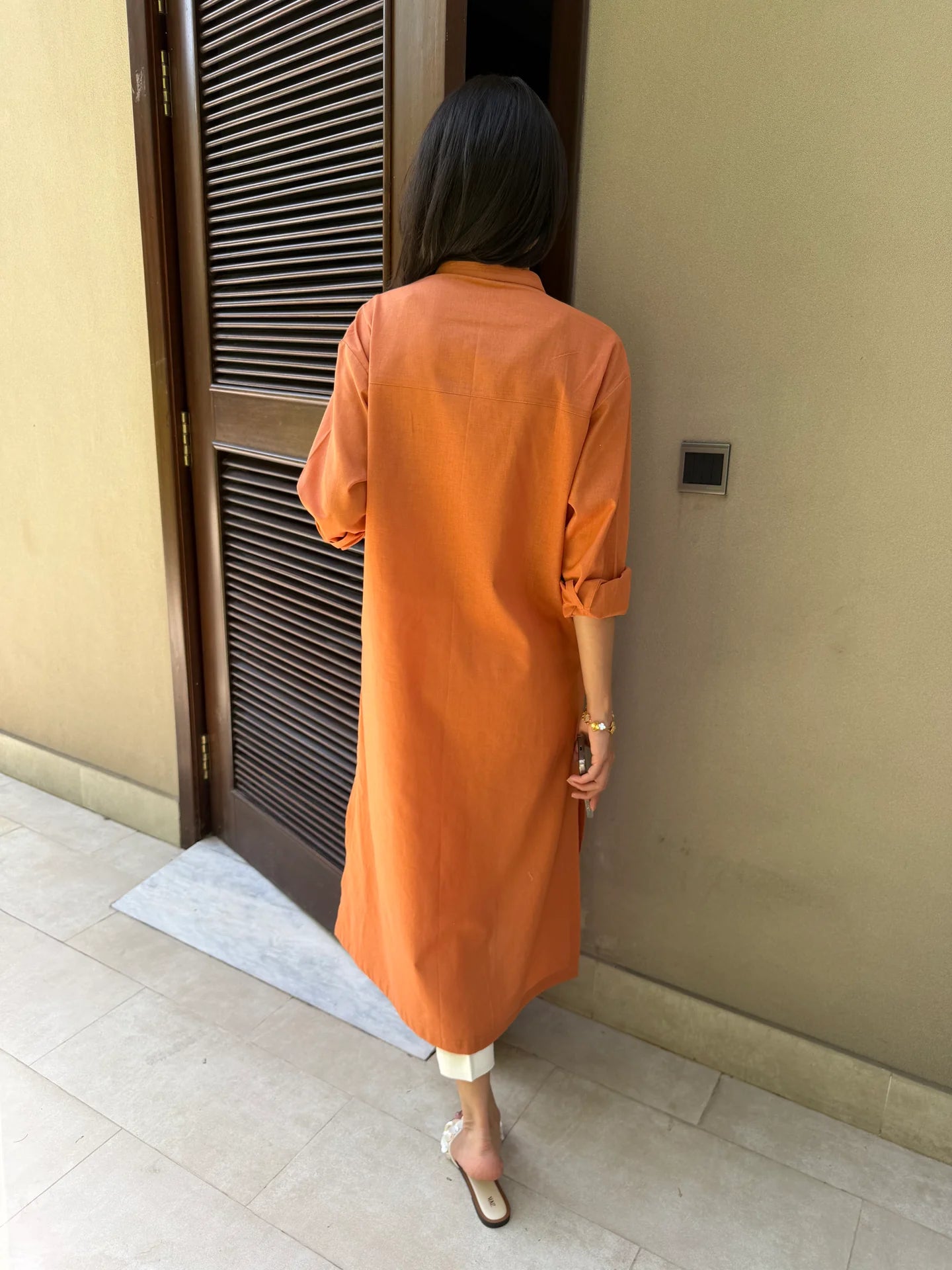 Oversized Linen Shirt Dress in Tangerine | Sak Atelier