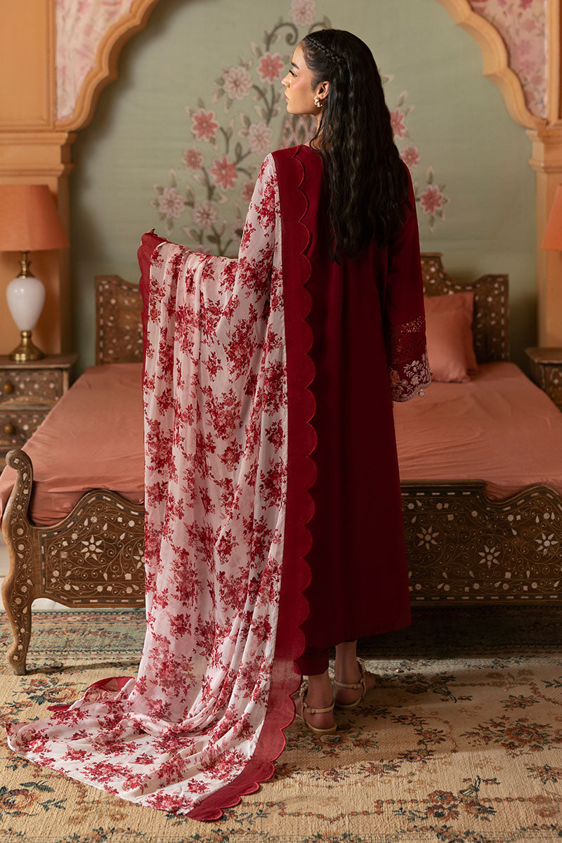 CRIMSON RED-3PC PRINTED LAWN SUIT | Cross Stitch