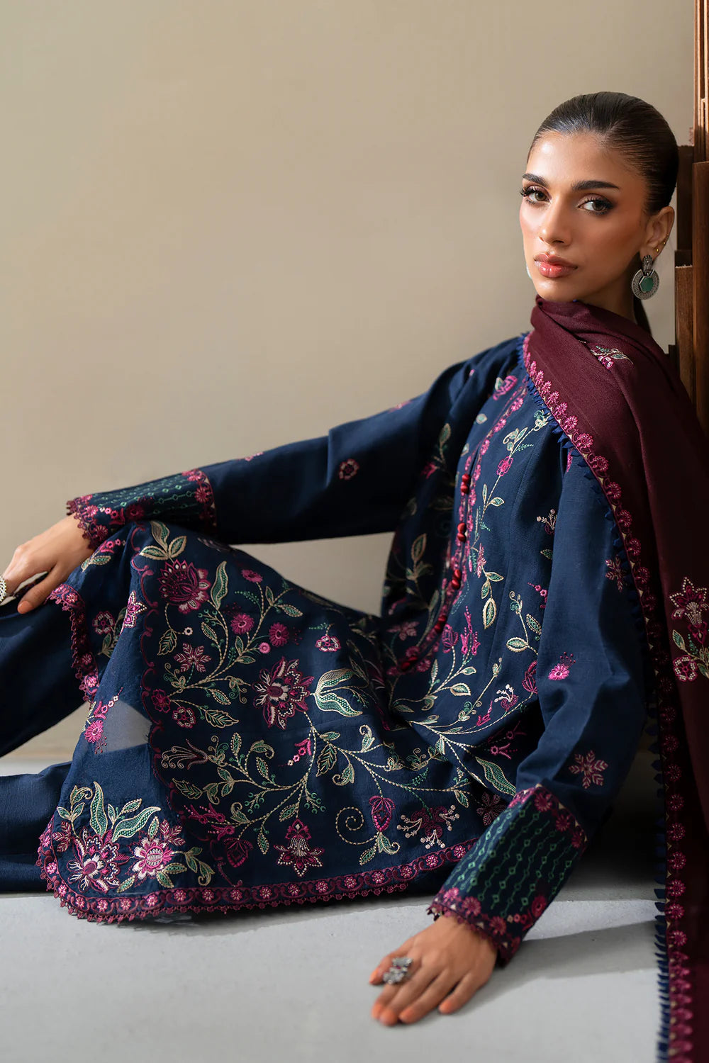 DARK BLUE | E0815/203/618 | Unstitched Rozana A/W '25 Drop 2 | Ethnc