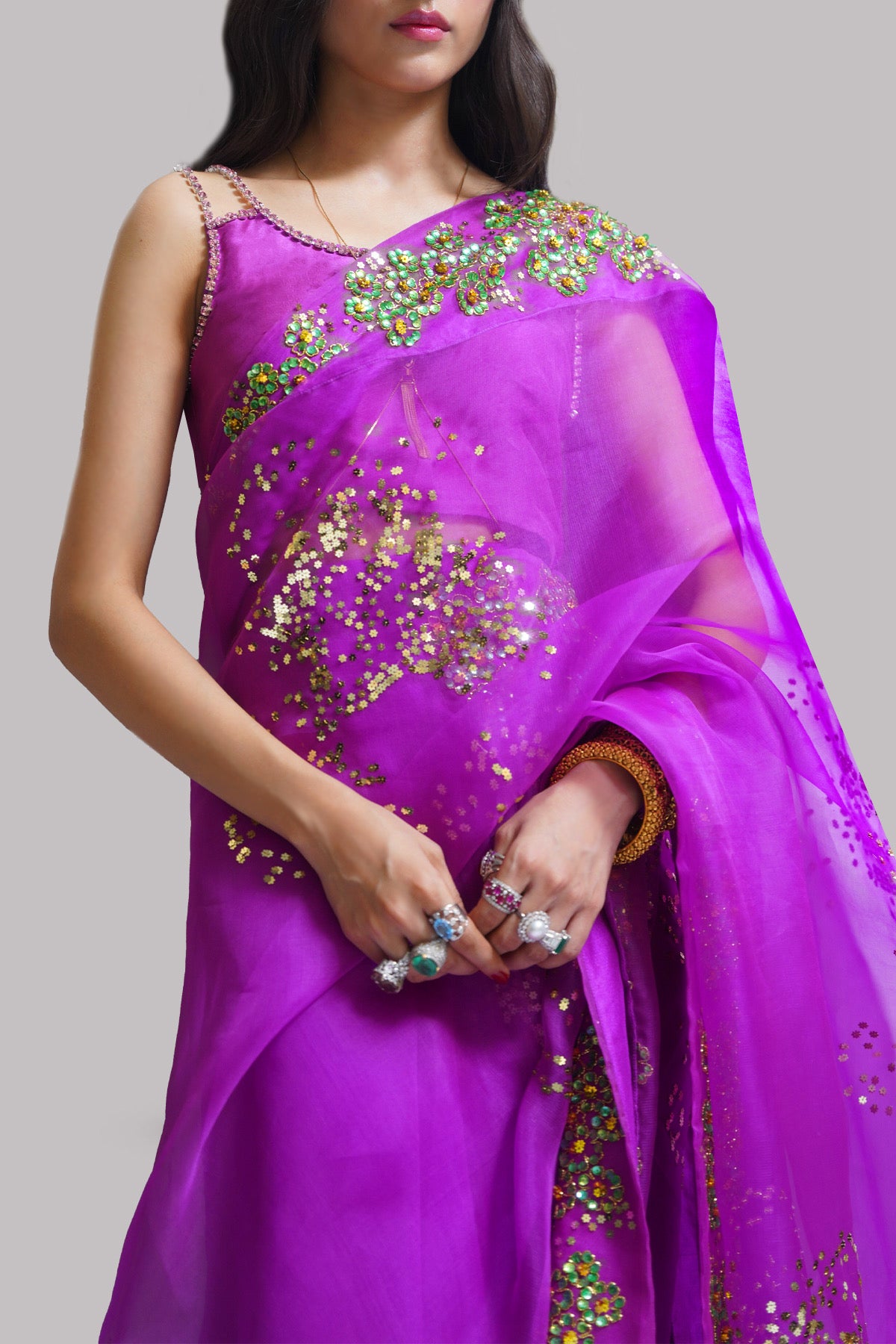 Byzantium Embellished Organza Sari | Muse Luxe