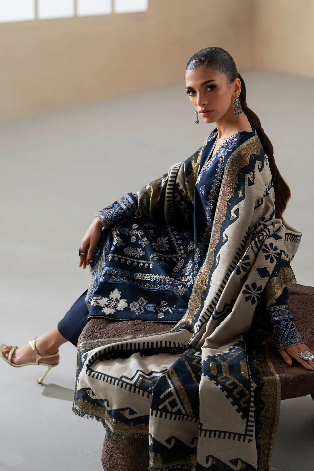 NAVY BLUE | E0802/203/619 | Unstitched Rozana A/W '25 Drop 2 | Ethnc