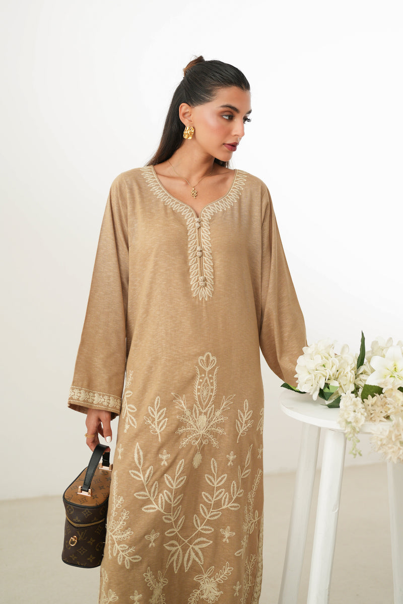 SICILY TAN LUXURY EMBROIDERED FALL SET (NPA2-24313)| ZAIB