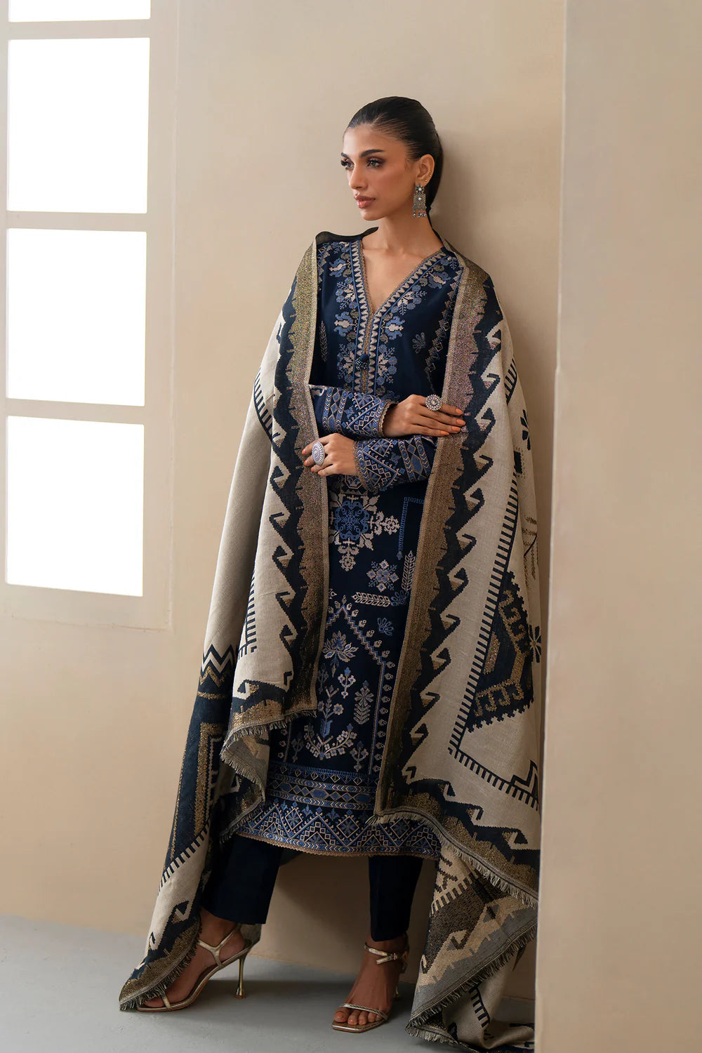 NAVY BLUE | E0802/203/619 | Unstitched Rozana A/W '25 Drop 2 | Ethnc