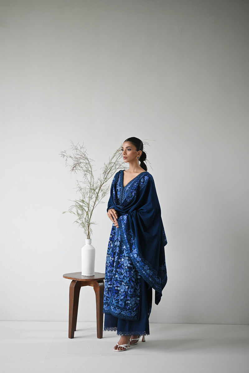 NAVY BLUE LUXURY AARI EMBROIDERED KARANDI SET (NEL-24624)| ZAIB