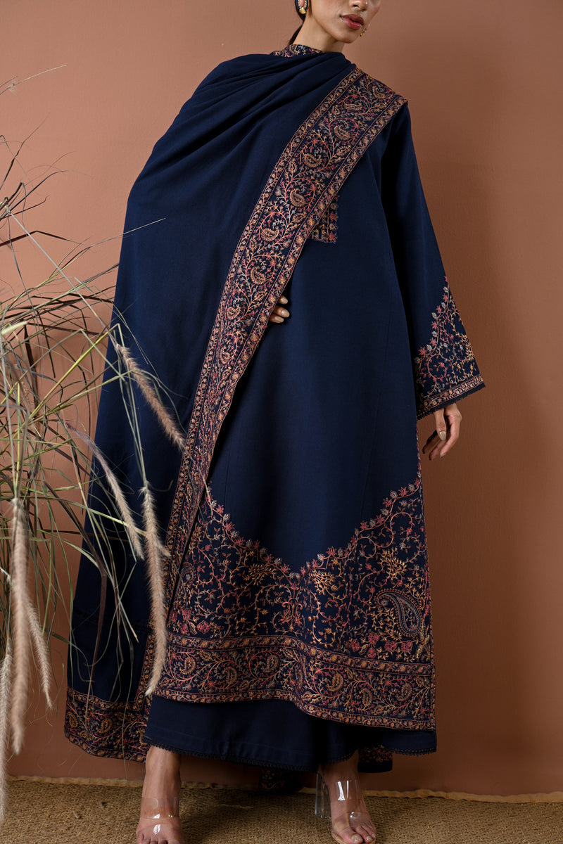 DEEP NAVY LUXURY EMBROIDERED KARANDI SET (NEL-24635) | ZAIB