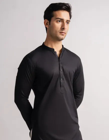 BLACK SEMI-FORMAL KURTA | FESTIVE '26 | JUNAID JAMSHED MENSWEAR