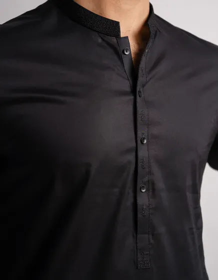 BLACK SEMI-FORMAL KURTA | FESTIVE '26 | JUNAID JAMSHED MENSWEAR