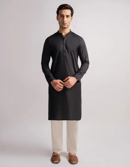 BLACK SEMI-FORMAL KURTA | FESTIVE '26 | JUNAID JAMSHED MENSWEAR