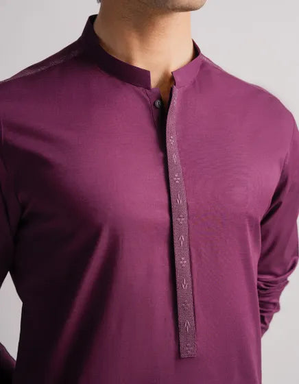 PURPLE COTTON SEMI-FORMAL KURTA | FESTIVE '26 | JUNAID JAMSHED MENSWEAR