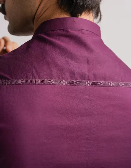 PURPLE COTTON SEMI-FORMAL KURTA | FESTIVE '26 | JUNAID JAMSHED MENSWEAR
