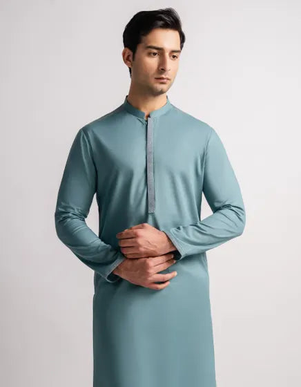 TURQUOISE SEMI-FORMAL KURTA | FESTIVE '26 | JUNAID JAMSHED MENSWEAR