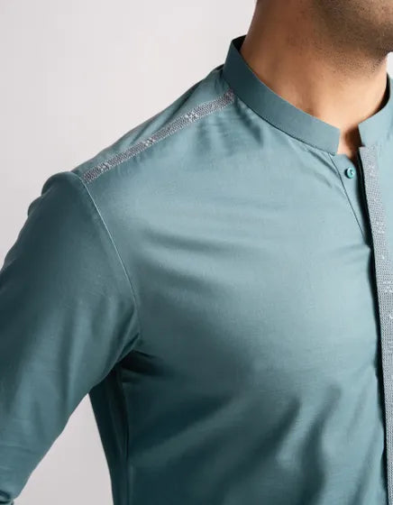 TURQUOISE SEMI-FORMAL KURTA | FESTIVE '26 | JUNAID JAMSHED MENSWEAR