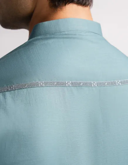 TURQUOISE SEMI-FORMAL KURTA | FESTIVE '26 | JUNAID JAMSHED MENSWEAR