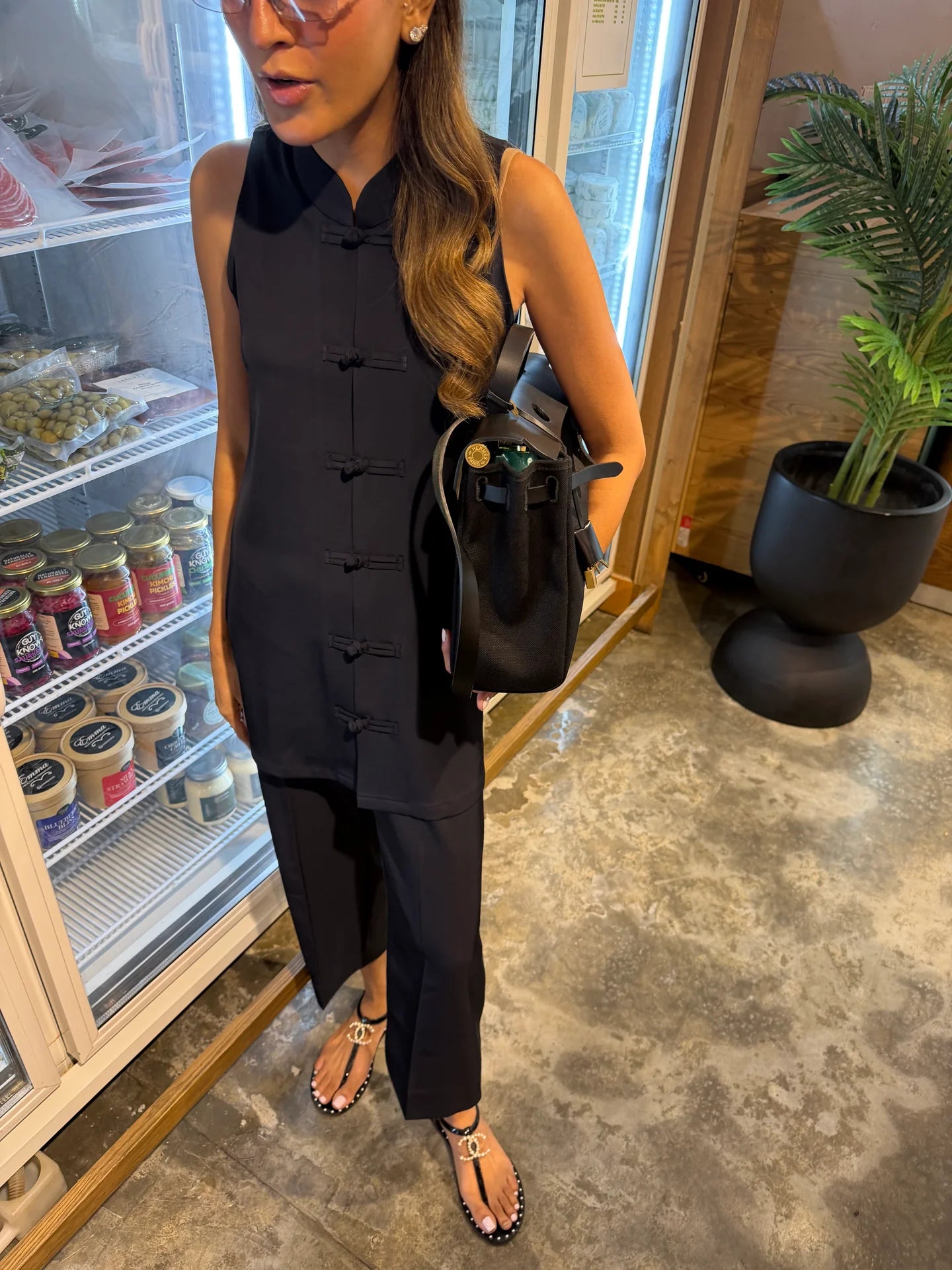 NAVY MANDARIN SLEEVELESS SET | Sak Atelier