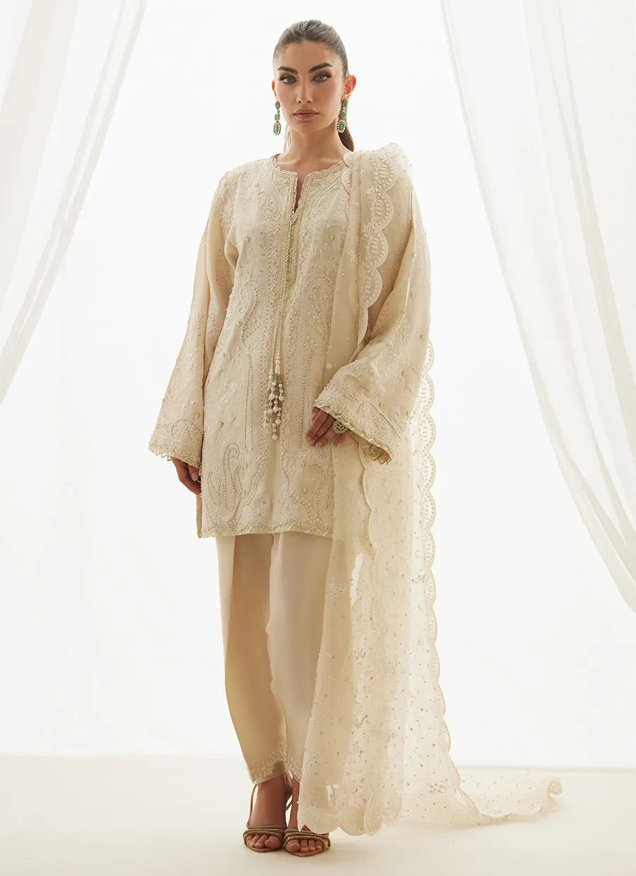 Mavi Ivory Shirt And Dupatta | LUXE PRET' 25 | FARAH TALIB AZIZ