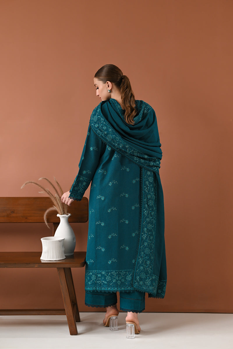 TEAL LUXURY EMBROIDERED KARANDI SET (NEL-24625)| ZAIB