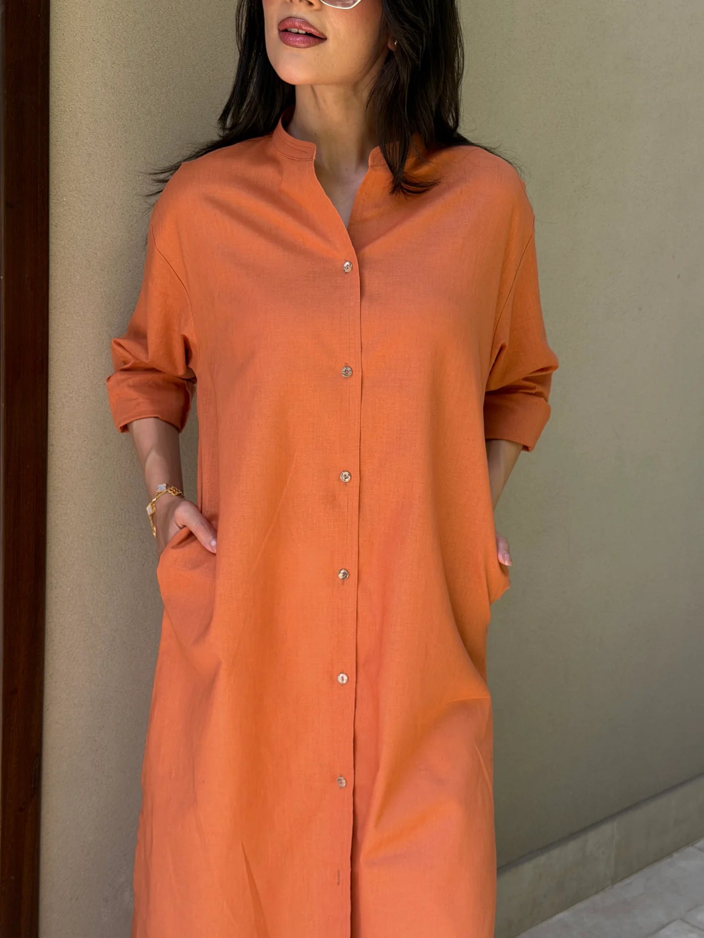 Oversized Linen Shirt Dress in Tangerine | Sak Atelier