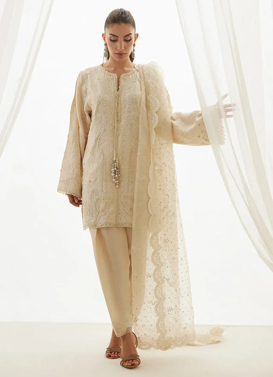 Mavi Ivory Shirt And Dupatta | LUXE PRET' 25 | FARAH TALIB AZIZ