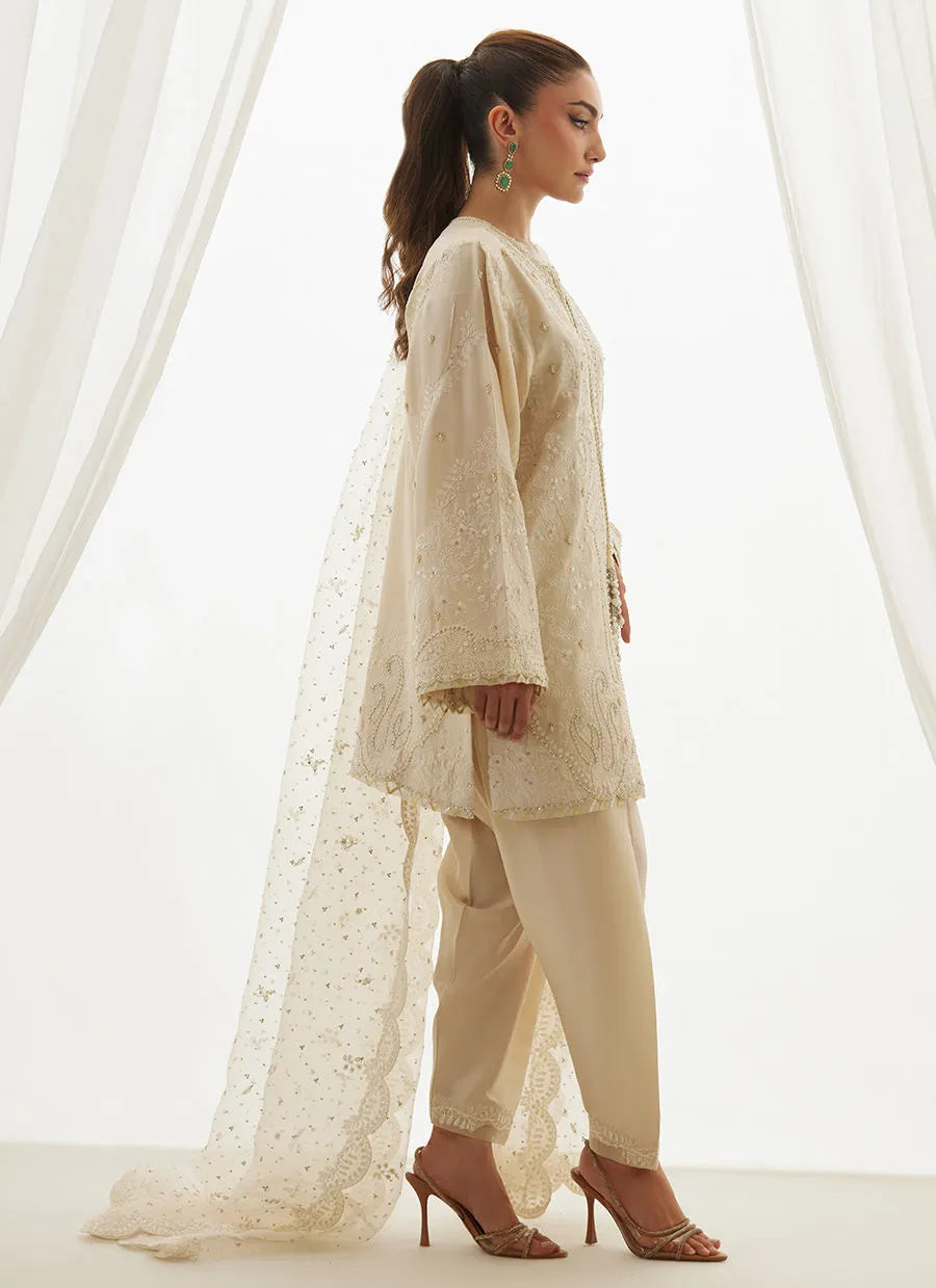 Mavi Ivory Shirt And Dupatta | LUXE PRET' 25 | FARAH TALIB AZIZ