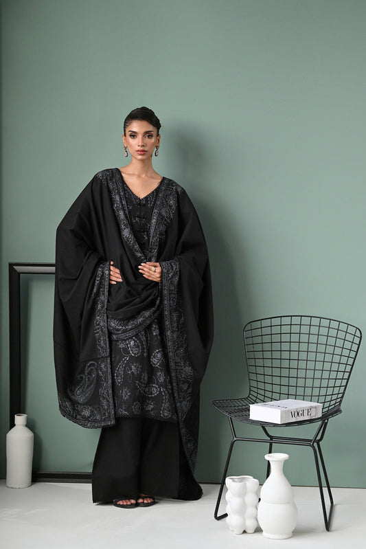 BLACK LUXURY EMBROIDERED KARANDI SET (NEL-24623) | ZAIB