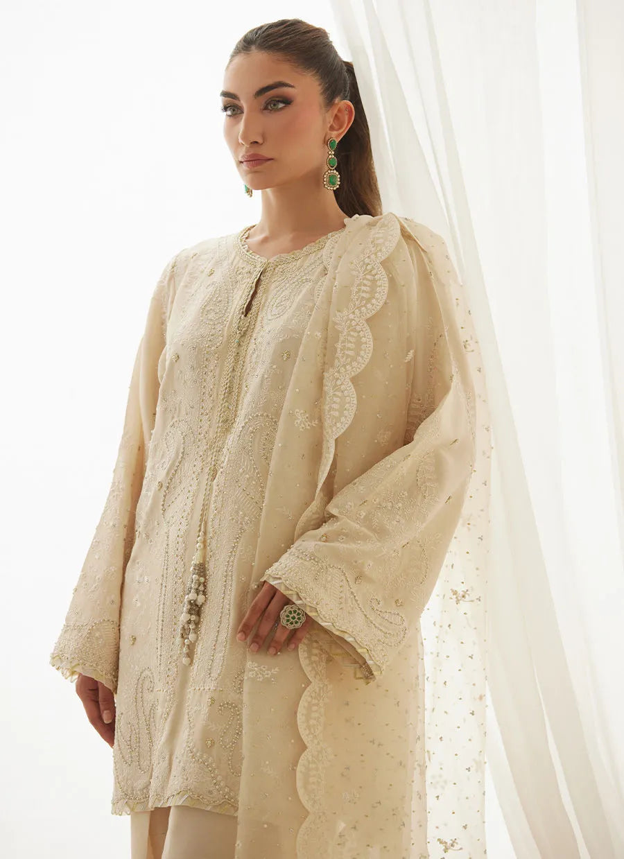 Mavi Ivory Shirt And Dupatta | LUXE PRET' 25 | FARAH TALIB AZIZ