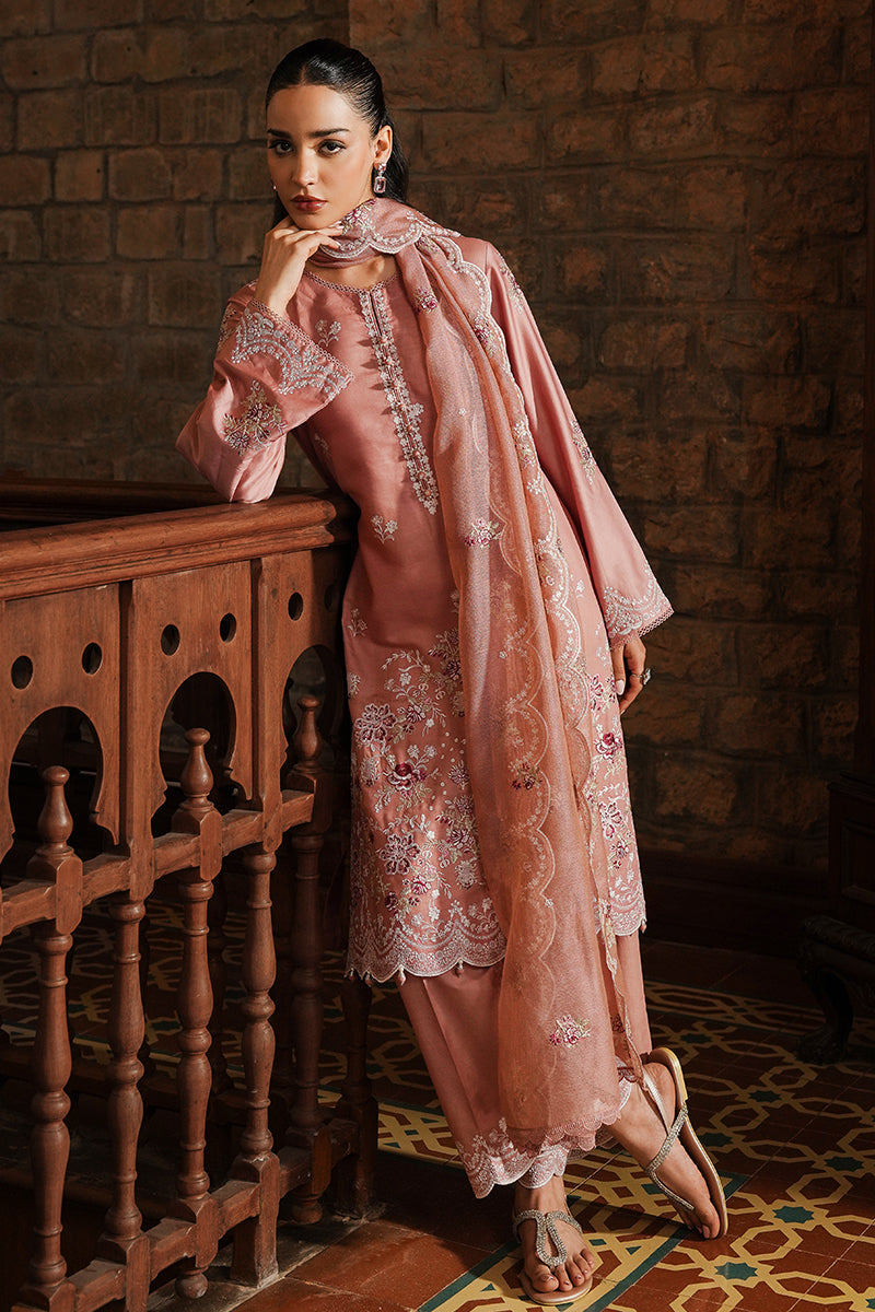 MYSTIC PINK-3PC SATIN EMBROIDERED SUIT| Cross Stitch