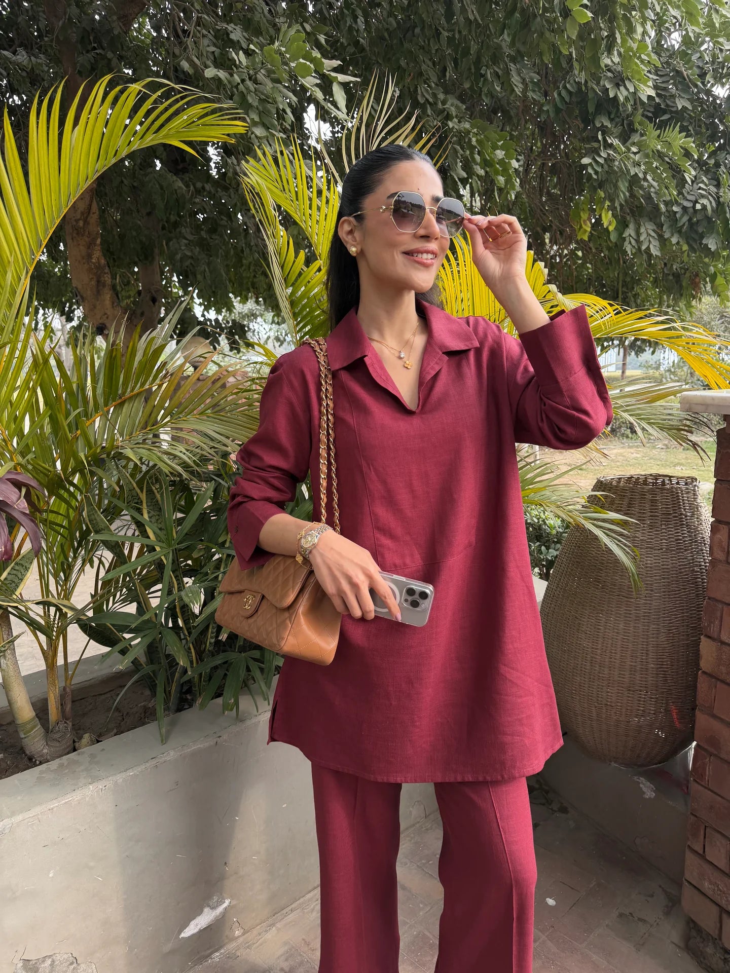 Wine Red Linen Willow Set | Sak Atelier