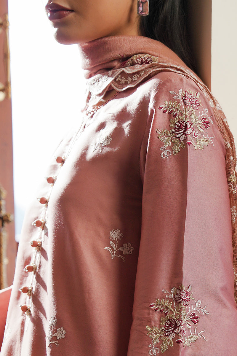 MYSTIC PINK-3PC SATIN EMBROIDERED SUIT| Cross Stitch