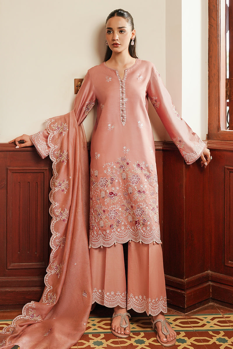 MYSTIC PINK-3PC SATIN EMBROIDERED SUIT| Cross Stitch