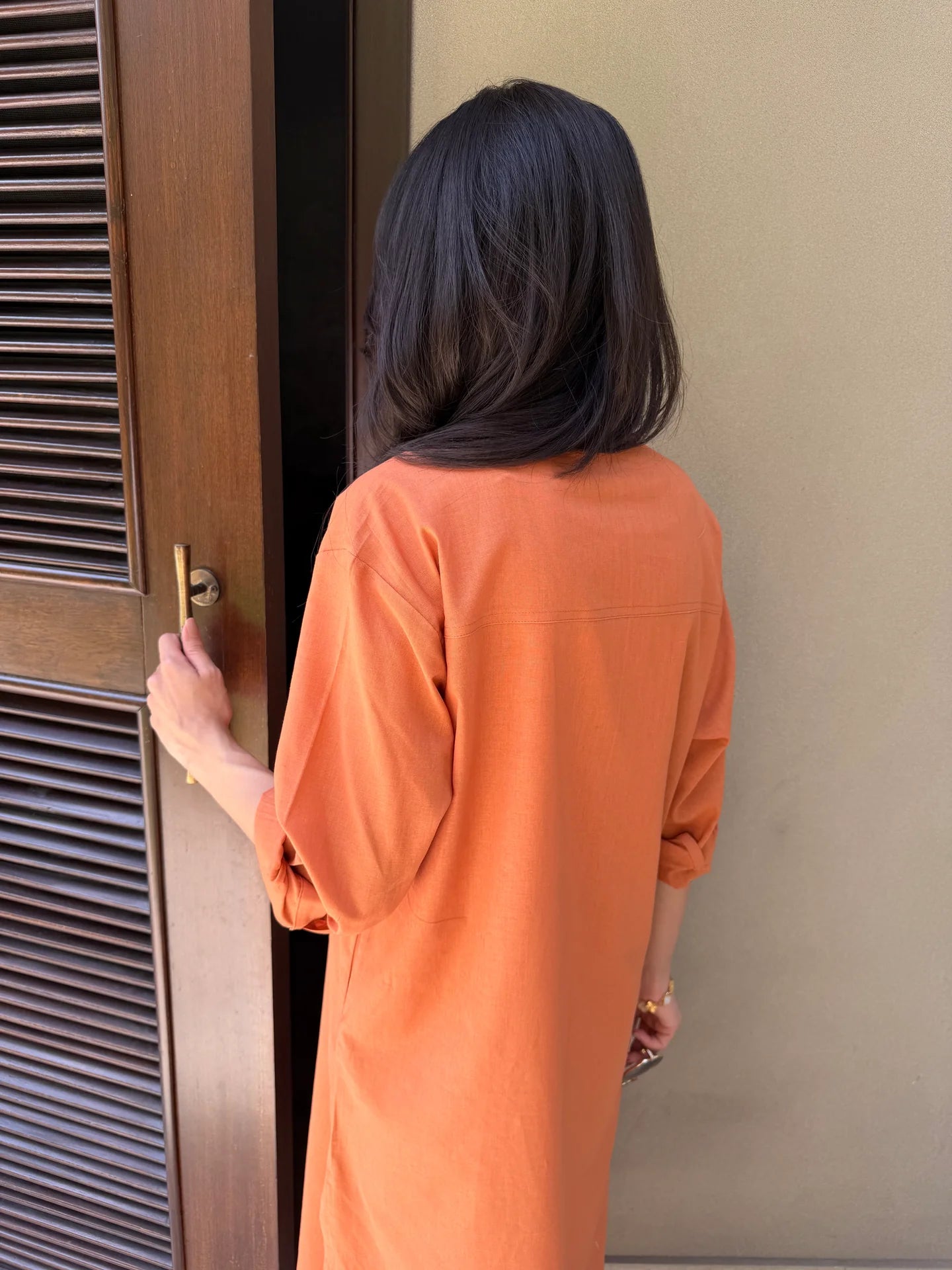 Oversized Linen Shirt Dress in Tangerine | Sak Atelier