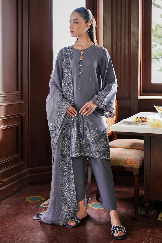 INDIGO BLOOM-3PC SATIN EMBROIDERED SUIT | Cross Stitch