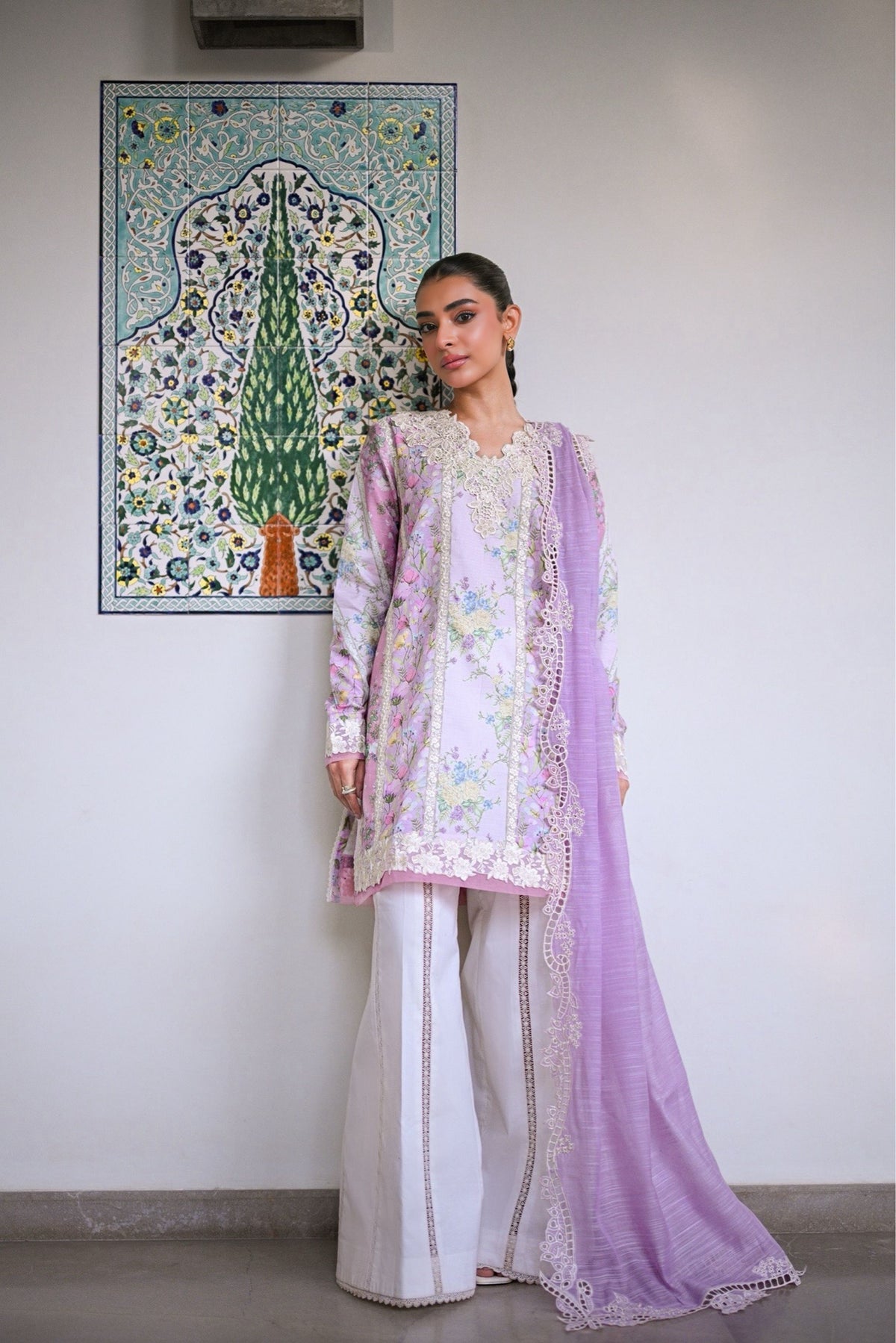 WHISPERS OF SUMMER / LILAC LUXURY PRINTED EMBROIDERED LAWN SET (NEL-25619) | ZAIB