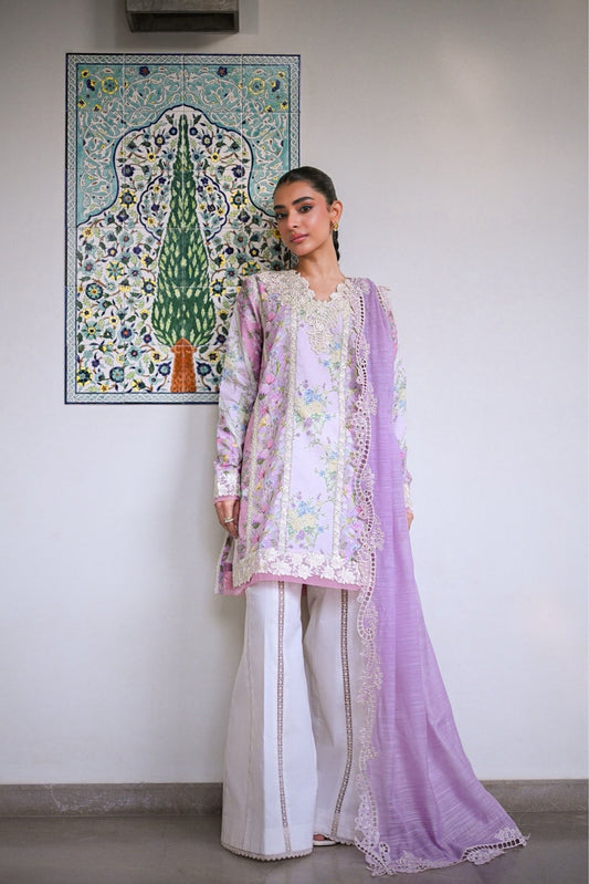 WHISPERS OF SUMMER / LILAC LUXURY PRINTED EMBROIDERED LAWN SET (NEL-25619) | ZAIB