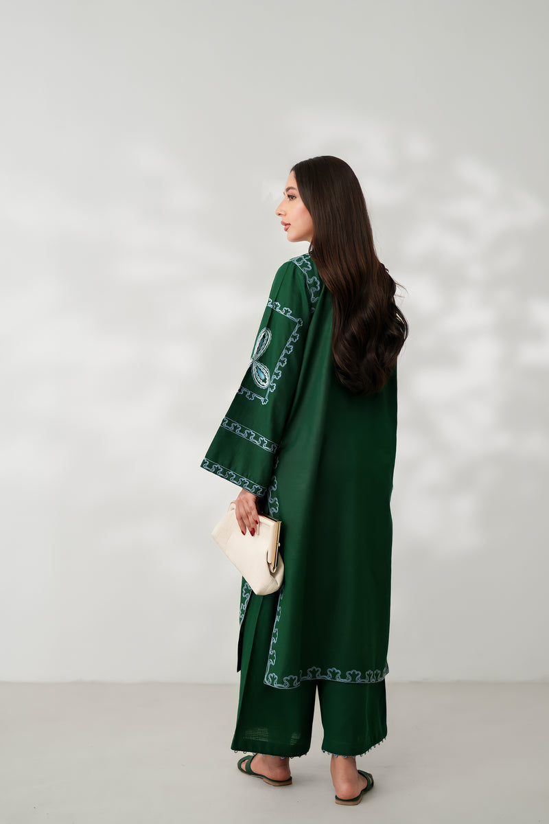 RAYA LUXURY AARI EMBROIDERY FALL SET (NPA2-24305) - EMERALD| ZAIB