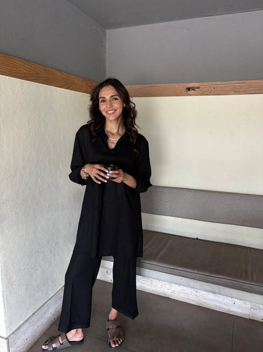 BLACK LINEN WILLOW SET | Sak Atelier