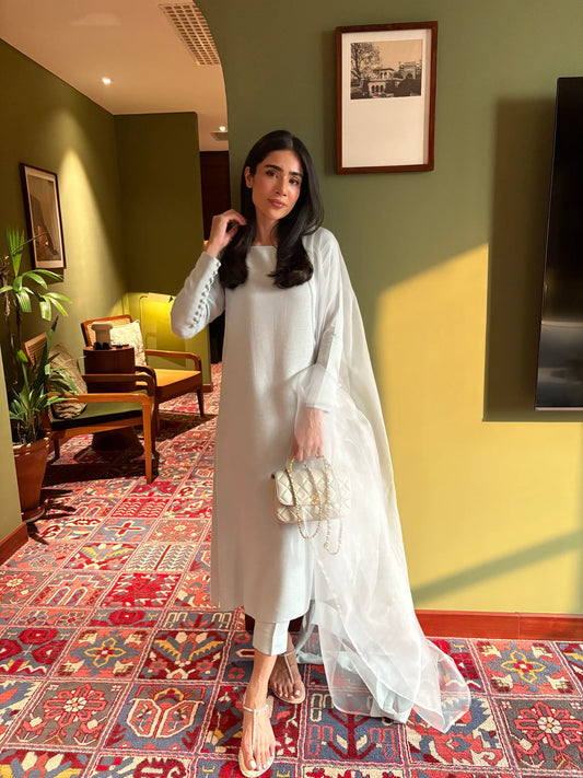 Muted Grey-Blue Buttoned Set | Sak Atelier