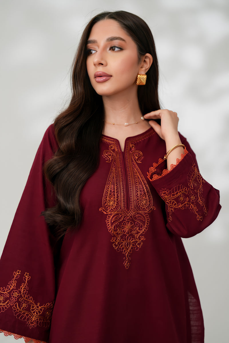 MERLOT LUXURY EMBROIDERED FALL SET (NPA2-24311 )| ZAIB