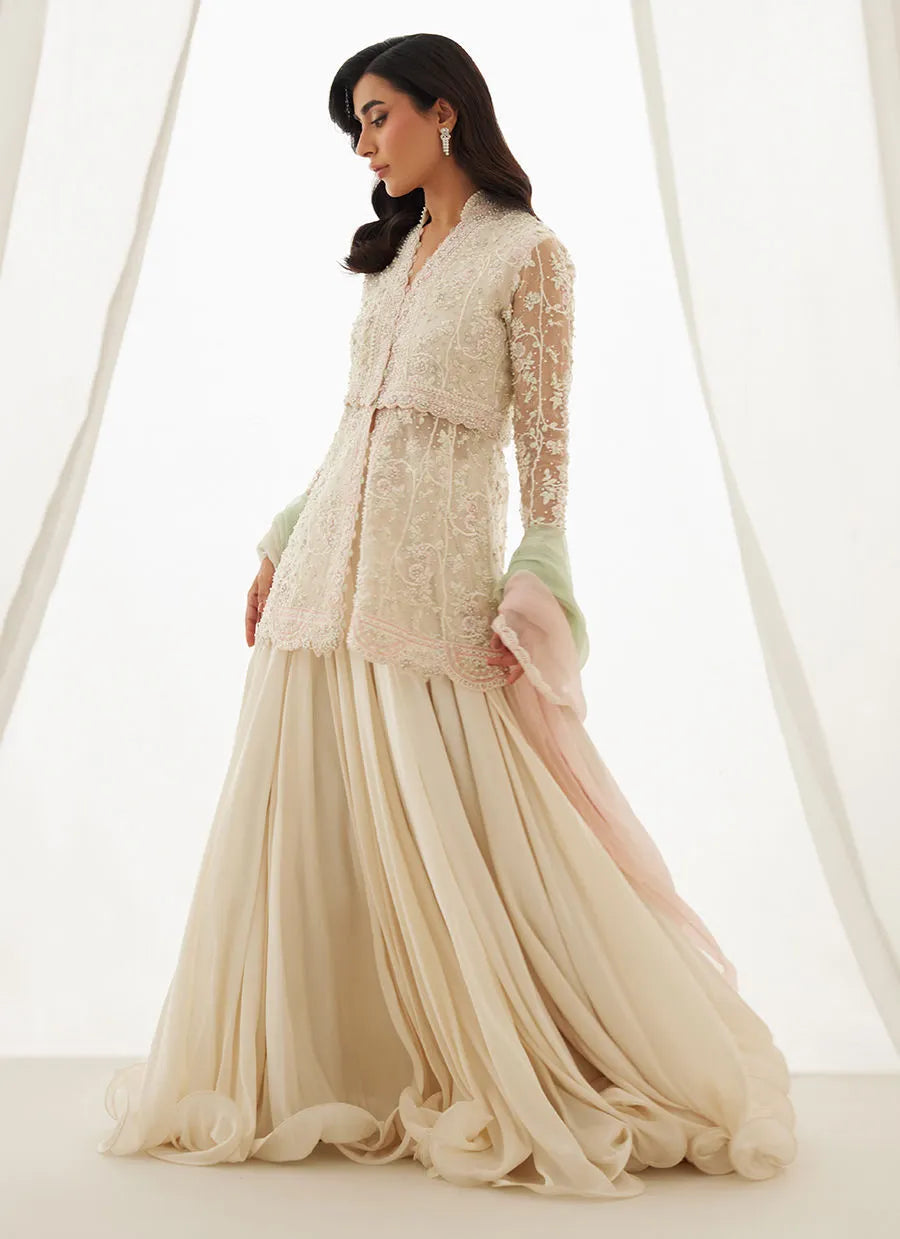 Zariah Ivory Peplum, Lehenga And Dupatta | LUXE PRET' 25 | FARAH TALIB AZIZ