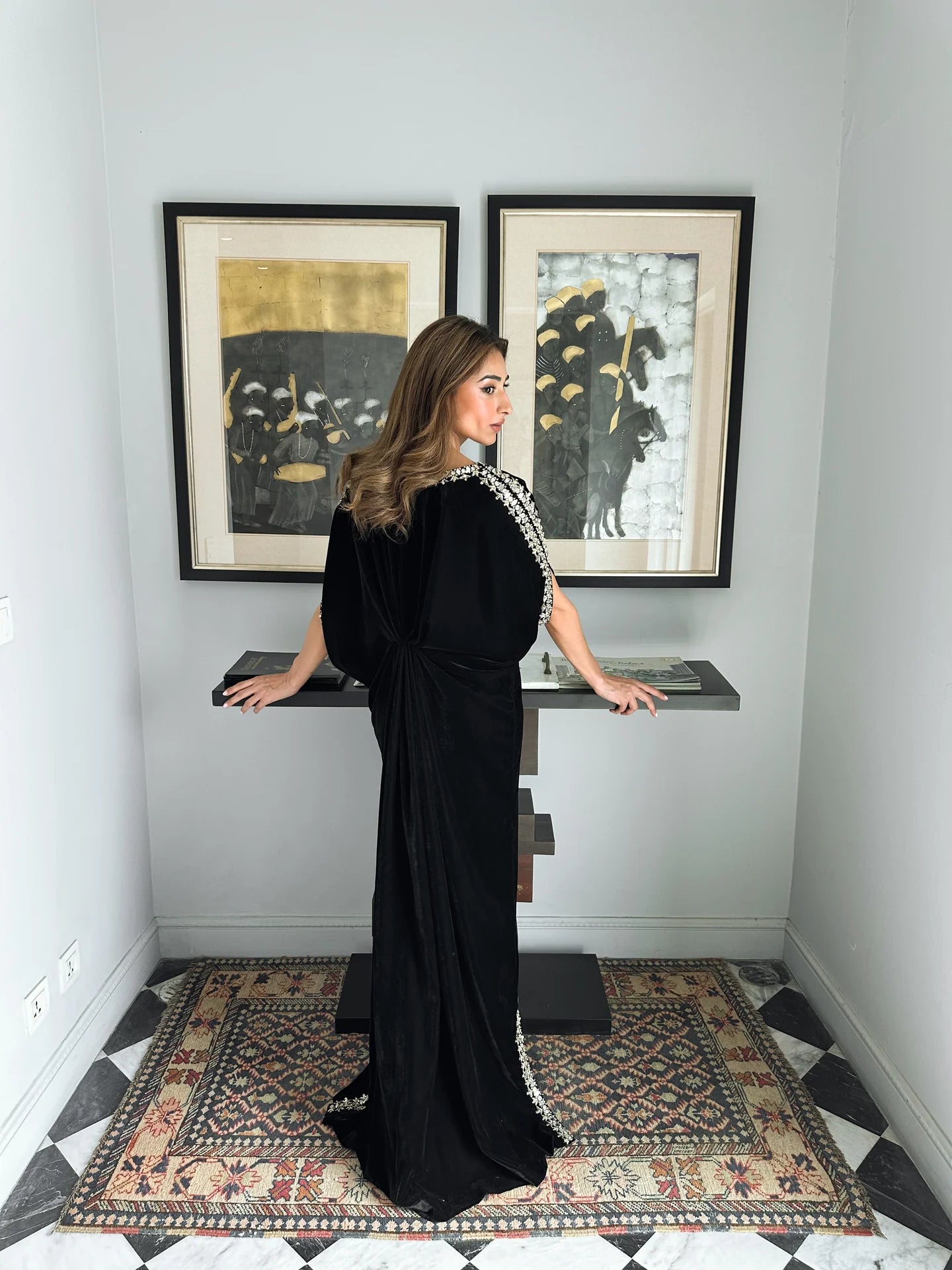 BLACK VELVET EMBELLISHED KAAFTAN | SAK ATELIER