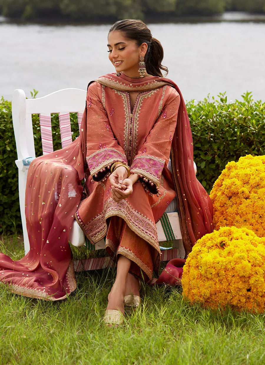 Rivaaz Coral Shirt And Dupatta | Mayna Festive Luxe Pret '25 | FARAH TALIB AZIZ