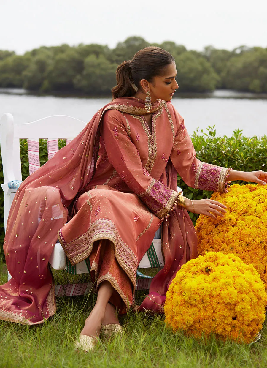 Rivaaz Coral Shirt And Dupatta | Mayna Festive Luxe Pret '25 | FARAH TALIB AZIZ