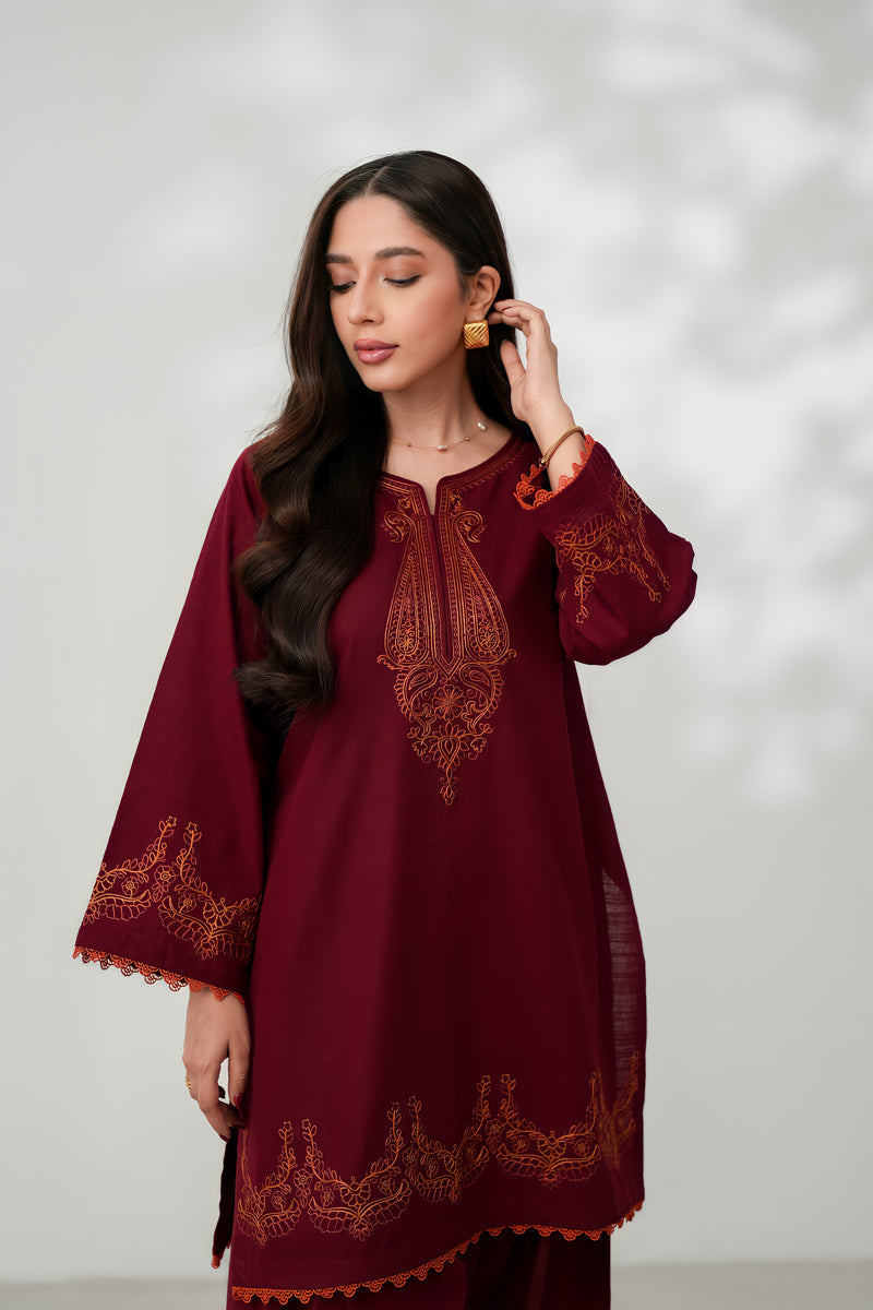 MERLOT LUXURY EMBROIDERED FALL SET (NPA2-24311 )| ZAIB