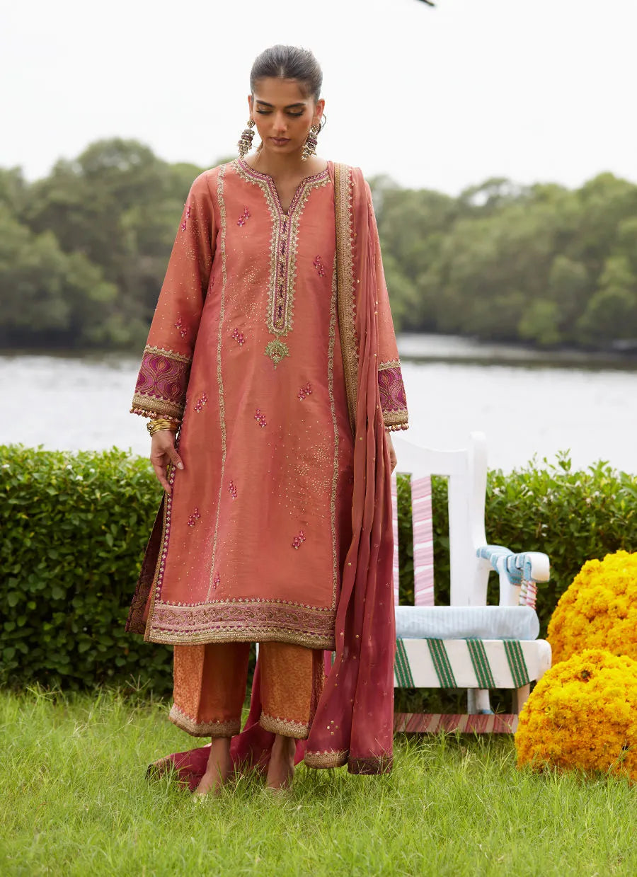 Rivaaz Coral Shirt And Dupatta | Mayna Festive Luxe Pret '25 | FARAH TALIB AZIZ