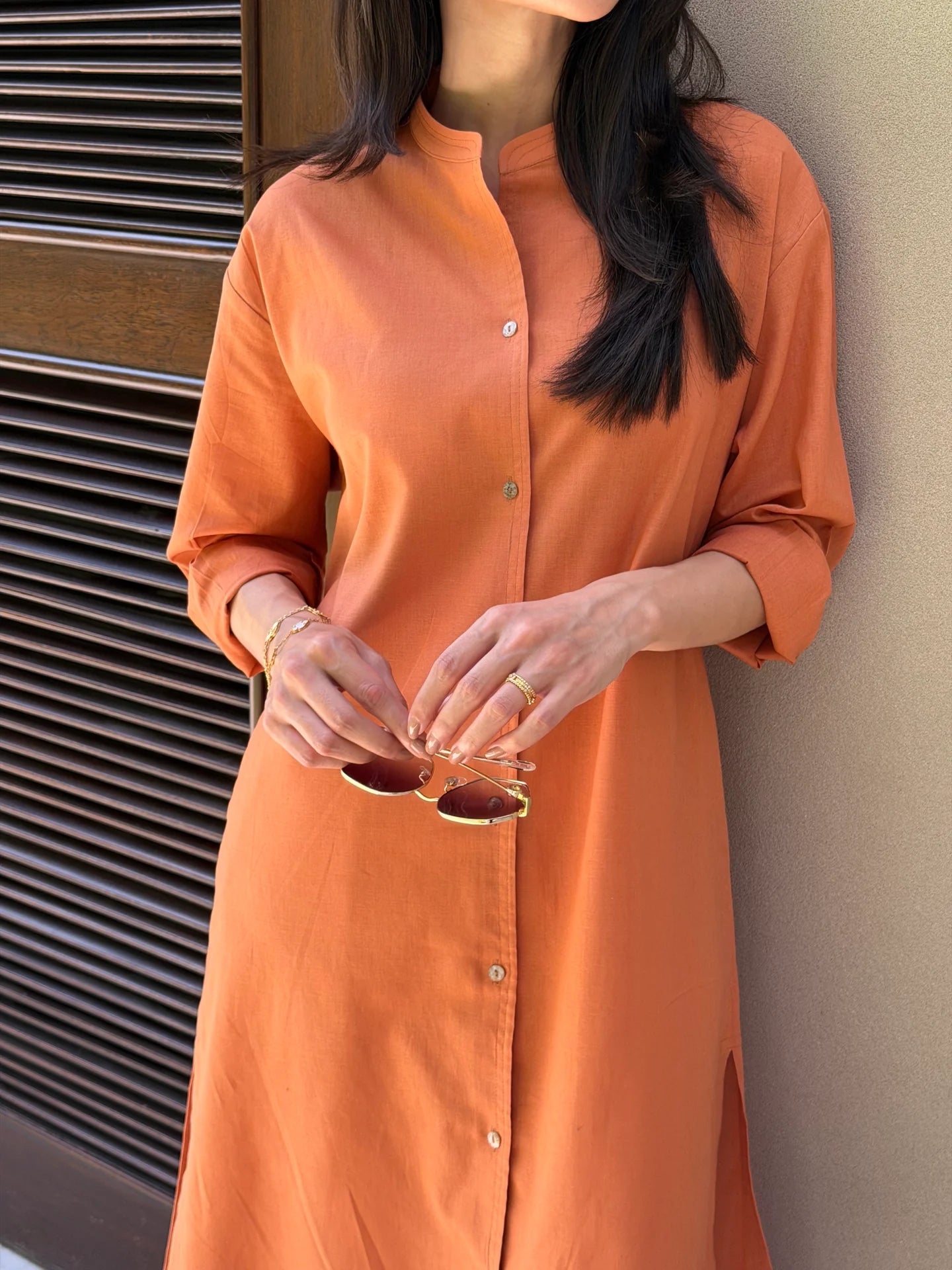 Oversized Linen Shirt Dress in Tangerine | Sak Atelier