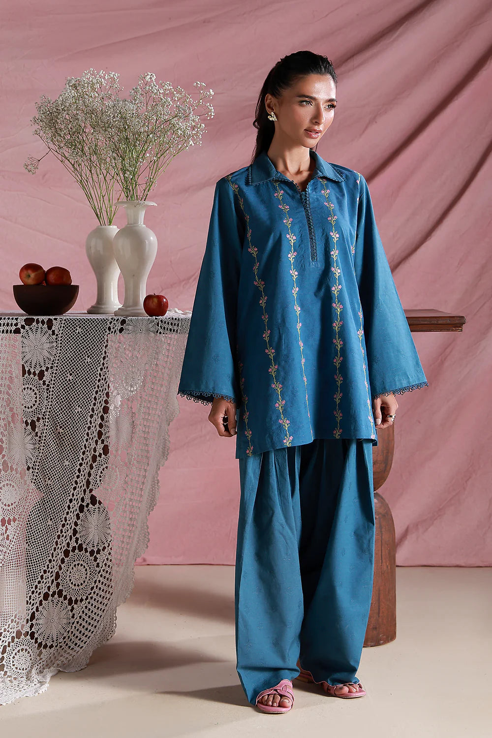 Washed Sky | Pret Essentials - Embroidered Co-Ord Sets | Sahar